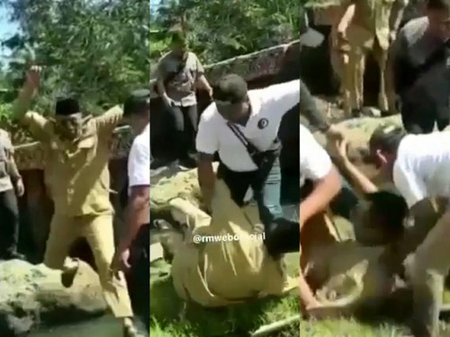 Tangkapan layar detik-detik Gubernur NTB Dr. H Zulkieflimansyah tersungkur saat kunjungan kerja (kunker) ke daerah terisolir