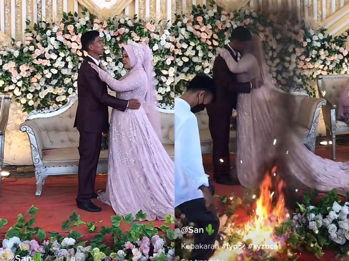 Viral ketika acara pernikahan ada percikan api dari kembang api Viral ketika acara pernikahan ada percikan api dari kembang api di pelaminan bikin pengantin dan keluarga panik.
