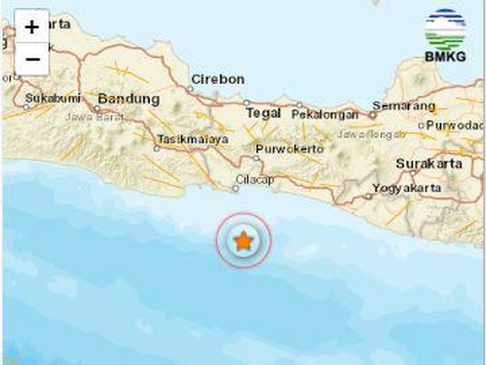 Gempa bumi magnitudo 2,8 terjadi di tenggara Kabupaten Cilacap, Jawa Tengah, Jumat (13/5/2022) pukul 15.28 WIB.