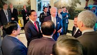 Presiden Joko Widodo (Jokowi) bertemu dengan Presiden Amerika Serikat (AS) Joe Biden dalam acara jamuan santap malam di Gedung Putih, Washington DC. (Foto: Biro Pers Sekretariat Presiden)