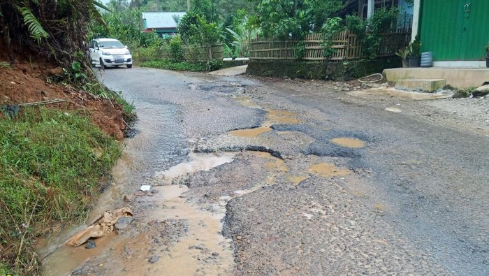 Jalan provinsi Bengkulu yang rusak di Kabupaten Lebong. Foto: Hery Supandy/detikSumut
