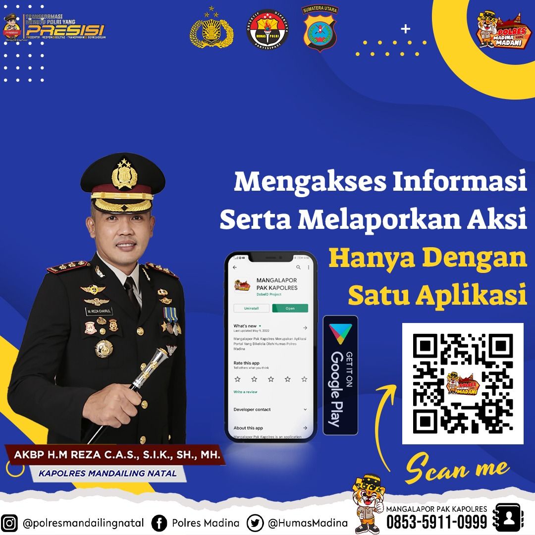 Flyer tentang aplikasi 'Mangalapor Pak Kapolres' yang dibuat Polres Mandailing Natal