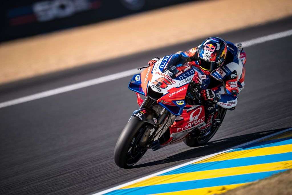 LE MANS, FRANCE - MAY 13: Johann Zarco of France and Pramac Racing rides during the free practice session of the MotoGP SHARK Grand Prix de France at Bugatti Circuit  on May 13, 2022 in Le Mans, France. (Photo by Steve Wobser/Getty Images)