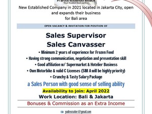 Loker Denpasar, Bfood Nusantara Makmur Cari Sales Supervisor-Canvasser