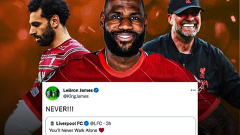 Sambutan dari pemain NBA LeBron James yang merupakan fans berat Liverpool. Foto: (Twitter)