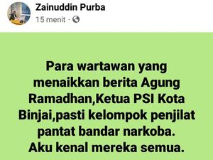 Postingan Anggota DPRD Sumut di Medsos untuk Wartawan Binjai