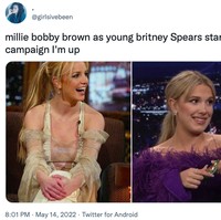 Semakin dewasa, Millie Bobby Brown disebut-sebut memiliki gaya yang mirip Britney Spears. Banyak pengguna Twitter ramai membahasnya setelah ia muncul di The Tonight Show Starring Jimmy Fallon untuk mempromosikan Stranger Things 4. Sampai-sampai muncul seruan untuk mempromosikan Millie sebagai pemeran Britney Spears muda di film biografi sang bintang pop. (Foto: Twitter/@.girlsivebeen)