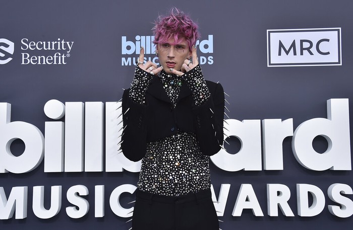 2022 Billboard Music Awards - Arrivals Machine Gun Kelly arrives at the Billboard Music Awards on Sunday, May 15, 2022, at the MGM Grand Garden Arena in Las Vegas. (Photo by Jordan Strauss/Invision/AP)