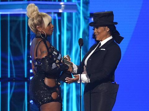 Janet Jackson, right, presents Mary J. Blige with the Icon Award at the Billboard Music Awards on Sunday, May 15, 2022, at the MGM Grand Garden Arena in Las Vegas. (AP Photo/Chris Pizzello)