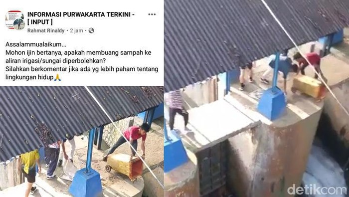 Aksi buang sampah ke saluran irigasi Situ Wanayasa.