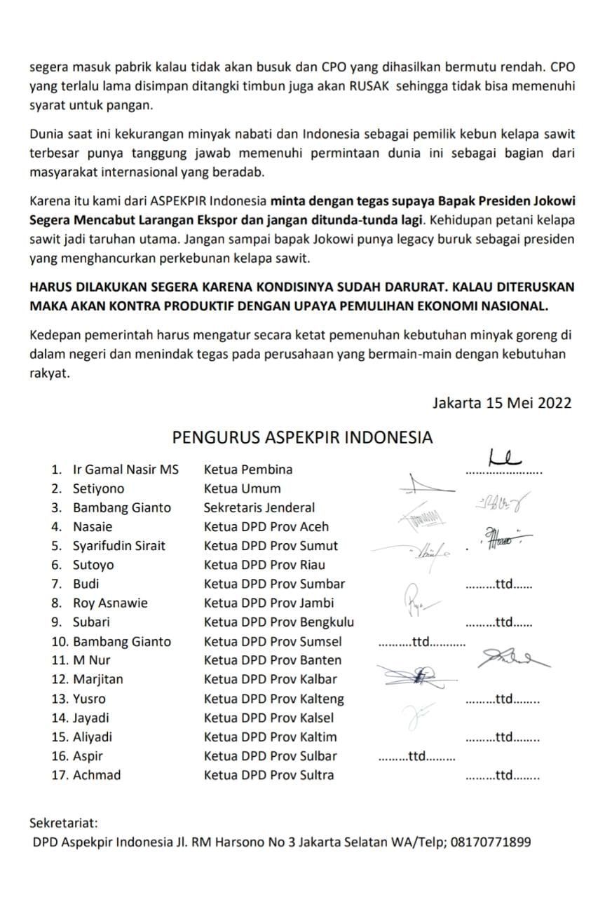 Surat terbuka petani sawit untuk Jokowi