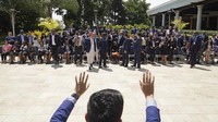 Perwakilan Bank Sentral dan Otoritas Keuangan berfoto bersama di San Salvador, El Salvador, Senin (16/5/2022) waktu setempat.  