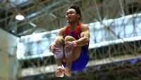Begini ekspresi Tikumporn Sritornta dari Thailand di Final Vault Putra. Reuters/Chalinee Thirasupa.