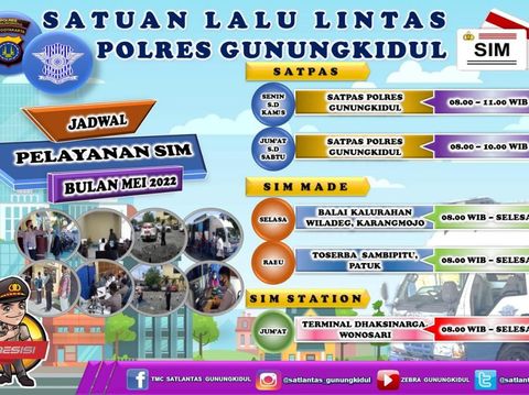 Jadwal SIM keliling Gunungkidul Mei 2022.