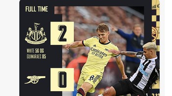 Akun Twitter Arsenal mencuit skor kekalahan Arsenal 0-2 di kandang Newcastle. Foto: Twitter