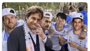 Meme pelatih dan para pemain Tottenham mengejek Arsenal. Foto: Twitter