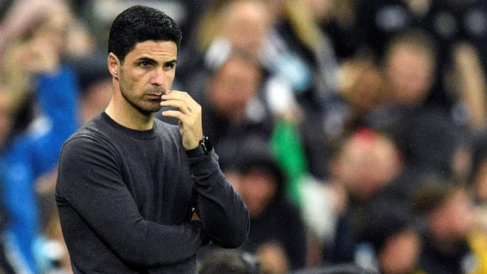 Arsenals Spanish manager Mikel Arteta reacts during the English Premier League football match between Newcastle United and Arsenal at St James Park in Newcastle-upon-Tyne, north east England on May 16, 2022. - RESTRICTED TO EDITORIAL USE. No use with unauthorized audio, video, data, fixture lists, club/league logos or live services. Online in-match use limited to 120 images. An additional 40 images may be used in extra time. No video emulation. Social media in-match use limited to 120 images. An additional 40 images may be used in extra time. No use in betting publications, games or single club/league/player publications. (Photo by Oli SCARFF / AFP) / RESTRICTED TO EDITORIAL USE. No use with unauthorized audio, video, data, fixture lists, club/league logos or live services. Online in-match use limited to 120 images. An additional 40 images may be used in extra time. No video emulation. Social media in-match use limited to 120 images. An additional 40 images may be used in extra time. No use in betting publications, games or single club/league/player publications. / RESTRICTED TO EDITORIAL USE. No use with unauthorized audio, video, data, fixture lists, club/league logos or live services. Online in-match use limited to 120 images. An additional 40 images may be used in extra time. No video emulation. Social media in-match use limited to 120 images. An additional 40 images may be used in extra time. No use in betting publications, games or single club/league/player publications. (Photo by OLI SCARFF/AFP via Getty Images)