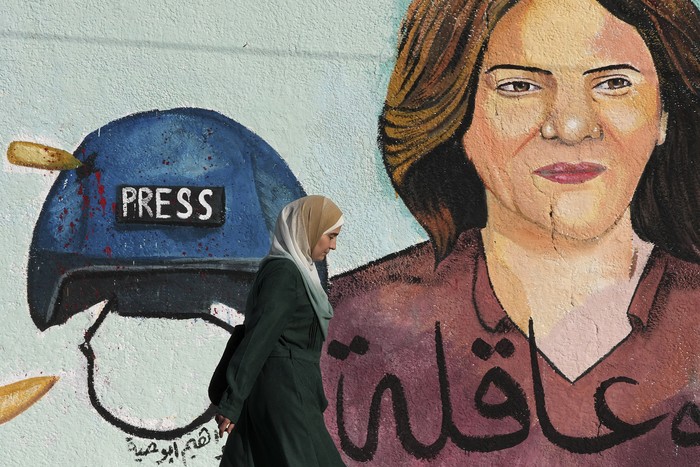 Mural Shireen Abu Aqleh A mural of slain of Al Jazeera journalist Shireen Abu Akleh is on display, in Gaza City, Sunday, May 15, 2022. Abu Akleh was shot and killed while covering an Israeli raid in the occupied West Bank town of Jenin on May 11, 2022. (AP Photo/Adel Hana)