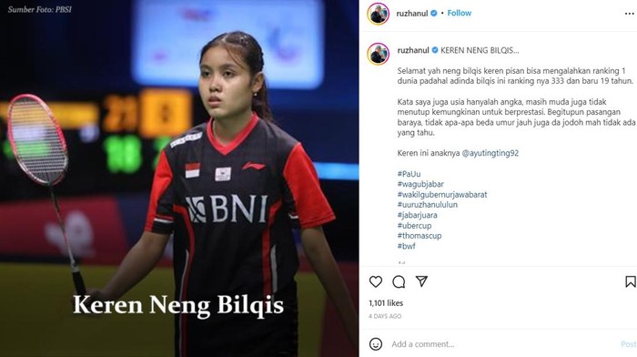 Unggahan Wagub Jabar Uu Rizhanul Ulum.