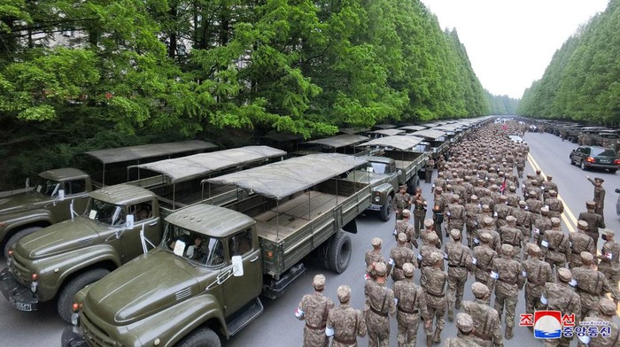 Military personnel from the Korean People's Army medical corps attend the launch of a campaign to improve the supply of medicines, amid the coronavirus disease (COVID-19) pandemic, in Pyongyang, North Korea, in this undated photo released by North Korea's Korean Central News Agency (KCNA) on May 17, 2022. KCNA via REUTERS    ATTENTION EDITORS - THIS IMAGE WAS PROVIDED BY A THIRD PARTY. REUTERS IS UNABLE TO INDEPENDENTLY VERIFY THIS IMAGE. NO THIRD PARTY SALES. SOUTH KOREA OUT. NO COMMERCIAL OR EDITORIAL SALES IN SOUTH KOREA.