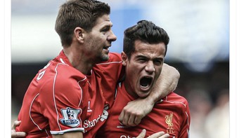 Semua fans Liverpool tentu berharap duet Gerrard dan Coutinho bisa menjinakkan City. Foto: Twitter