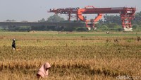 Pemasangan girder Kereta Cepat Jakarta-Bandung di kawasan Tegalluar, Kecamatan Bojongsoang, Kabupaten Bandung, Jawa Barat, hampir rampung, Rabu (18/5/2022).