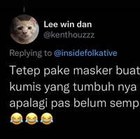Kalau pakai masker kan kumis atau jenggot sepanjang apapun jadi nggak akan terlihat. Lumayan kan bisa jadi solusi bagi yang males cukuran atau punya kumis nggak simetris. Foto: Twitter