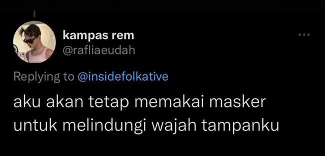 Pakai masker agar ketampanan tetap terjaga. Lumayan kan jadi bisa terhindar dari debu, polisi, kotoran, dan berbagai macam virus. Foto: Twitter