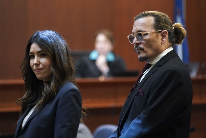 Camille Vasquez Attorney Camille Vasquez, attorney for actor Johnny Depp, appears in the courtroom at the Fairfax County Circuit Courthouse in Fairfax, Virginia on April 18, 2022. - Depp sued his ex-wife Amber Heard for libel in Fairfax County Circuit Court after she wrote an op-ed piece in The Washington Post in 2018 referring to herself as a public figure representing domestic abuse. (Photo by Steve Helber / POOL / AFP) (Photo by STEVE HELBER/POOL/AFP via Getty Images)