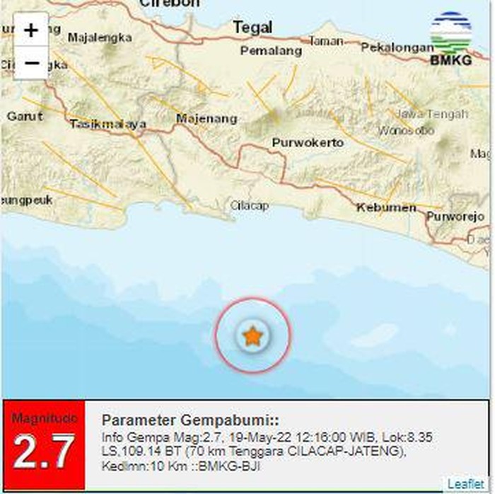 Gempa Cilacap M 2,7 19 Mei 2022