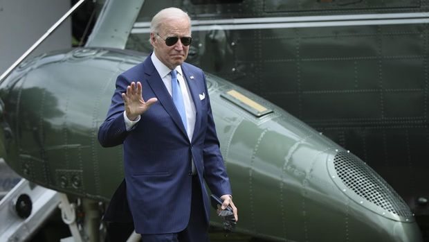 Presiden AS Joe Biden tiba di Gedung Putih pada 18 Mei 2022 di Washington, DC. (Getty Images/Win McNamee)