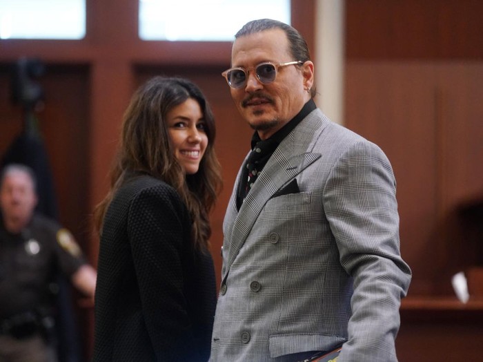 US Attorney Camille Vasquez (C) arrives during the $50 million Depp vs Heard defamation trial at the Fairfax County Circuit Court in Fairfax, Virginia, on April 12, 2022. (Photo by Brendan Smialowski / POOL / AFP) (Photo by BRENDAN SMIALOWSKI/POOL/AFP via Getty Images)
