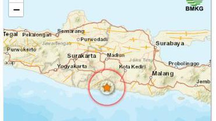 Gempa M 2,6 mengguncang Trenggalek. Gempa terjadi pada pukul 13.51 WIB.