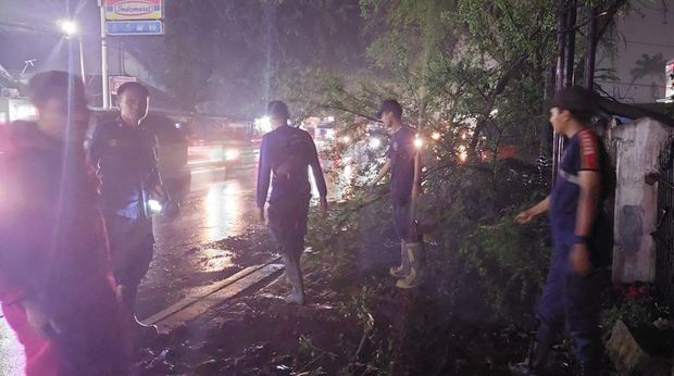 Hujan disertai angin kencang terjadi di Kabupaten Tangerang mengakibatkan pohon tumbang. Dua pengendara motor yang sedang melintas tertimpa pohon tersebut. (dok BPBD Kabupaten Tangerang)