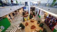 A view of a lobby in building BV200, during a tour of Googles new Bay View Campus in Mountain View, California, U.S. May 16, 2022. Picture taken May 16, 2022.   REUTERS/Peter DaSilva