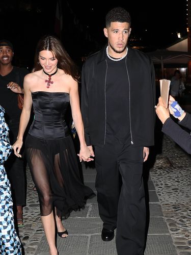 PORTOFINO, ITALY - MAY 20: Kendall Jenner and Devin Booker are seen arriving at Ristorante Puny in Portofino on May 20, 2022 in Portofino, Italy. (Photo by NINO/GC Images)