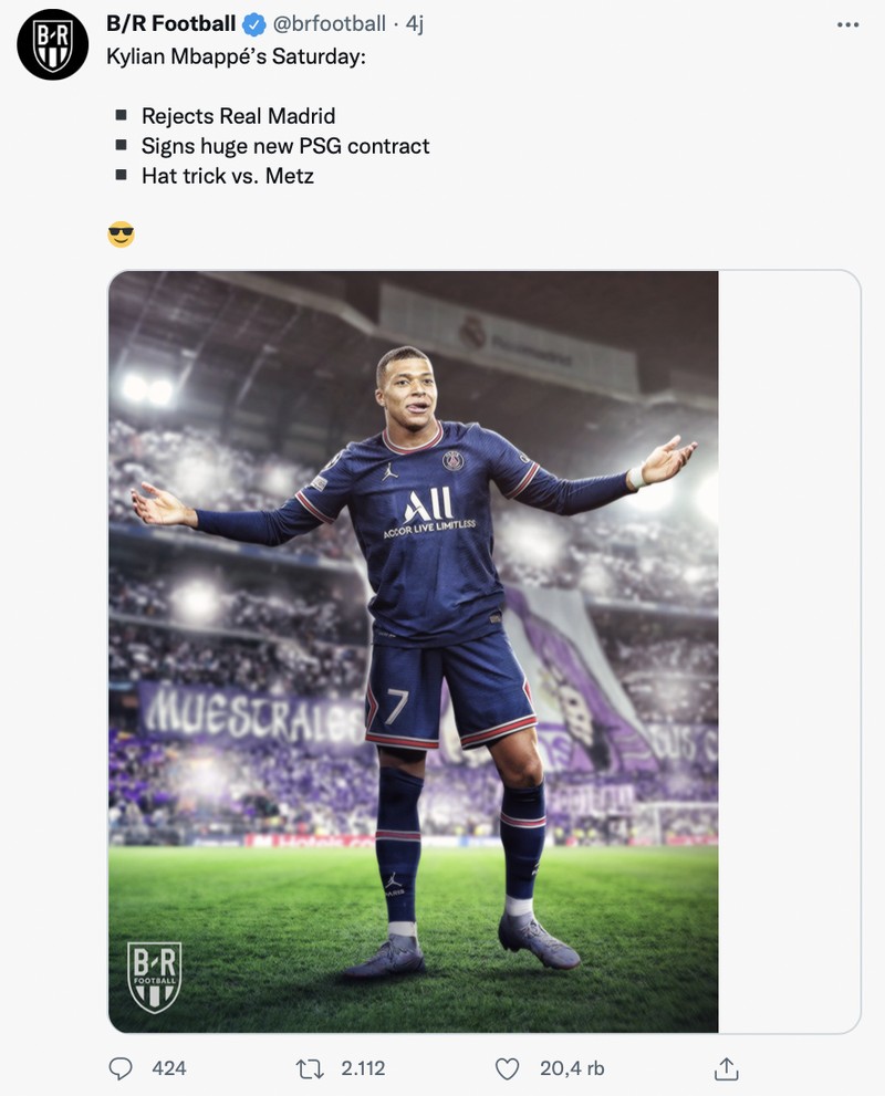 Meme fans Real Madrid kecewa Kylian Mbappe bertahan di PSG.