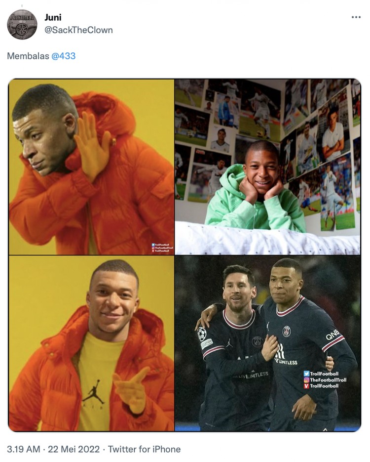 meme Meme fans Real Madrid kecewa Kylian Mbappe bertahan di PSG.
