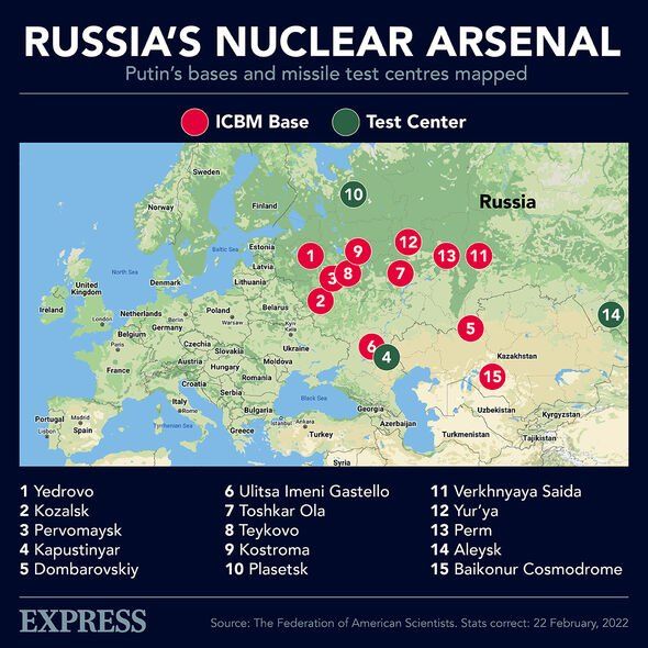 Peta kekuatan nuklir Rusia dan Amerika