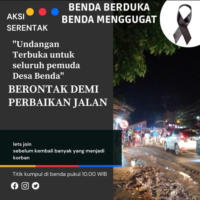 Seruan protes warga soal kondisi jalan nasional yang rusak di Benda, Sukabumi.