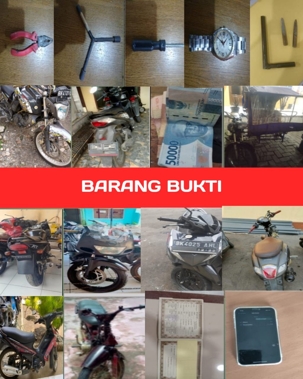 Barang bukti pencurian sepeda motor di Medan