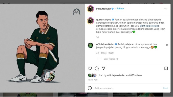 Gustur Cahyo Putra pamit dari Persikabo 1973.