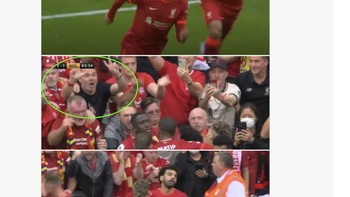 Mo Salah sempat sangat girang setelah memberi Liverpool keunggulan, tapi jadi sedih setelah diberitahu City bisa comeback. Foto: Twitter