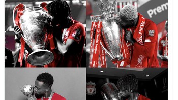 Momen Origi bersama piala-piala yang diraih bersama Liverpool. Foto: Twitter