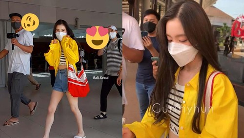 unggahan video waganet yang beredar di twitter, Irene Red Vetvet diketahui tiba di Bandara Ngurah Rai pada Minggu (22/5/2022).