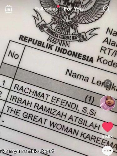 Viral nama anak unik The Great Woman Kareema.
