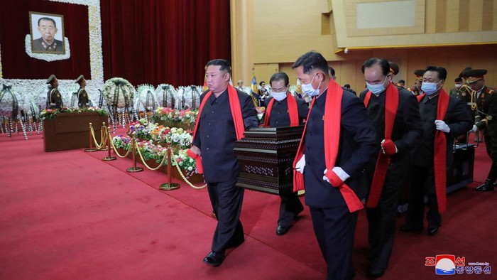 SENSITIVE MATERIAL. THIS IMAGE MAY OFFEND OR DISTURB North Korean leader Kim Jong Un pays his respects as Marshal of the Korean People's Army and general adviser to the Ministry of Defence Hyon Chol Hae lies in state, in Pyongyang, North Korea, in this undated photo released by North Korea's Korean Central News Agency (KCNA) on May 21, 2022. KCNA via REUTERS   ATTENTION EDITORS - THIS IMAGE WAS PROVIDED BY A THIRD PARTY. REUTERS IS UNABLE TO INDEPENDENTLY VERIFY THIS IMAGE. NO THIRD PARTY SALES. SOUTH KOREA OUT. NO COMMERCIAL OR EDITORIAL SALES IN SOUTH KOREA.