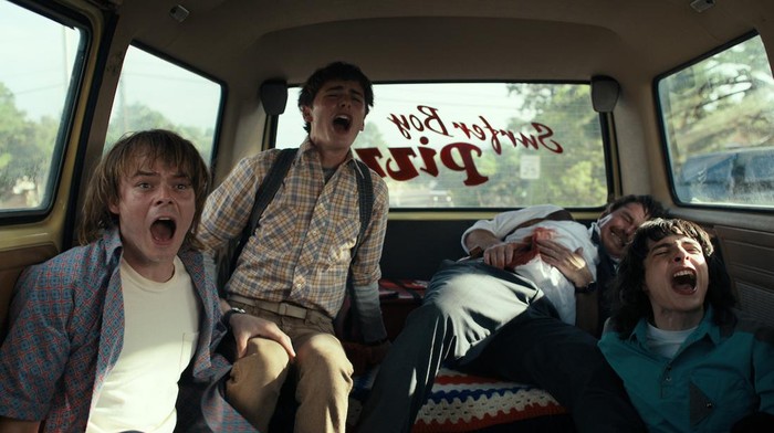STRANGER THINGS. (L to R) Charlie Heaton as Johnathan Byers, Noah Schnapp as Will Byers and Finn Wolfhard as Mike Wheeler in STRANGER THINGS. Cr. Courtesy of Netflix © 2022