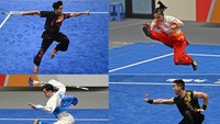 Indonesia juga meraih sejumlah medali dari cabang wushu. Medali emas diraih oleh Seraf Naro Siregar dan Alisya Mellynar. Sementara medali perak diraih oleh Nicholas dan Harris Horatius. ANTARA FOTO/Aditya Pradana Putra, ANTARA FOTO/Zabur Karuru.