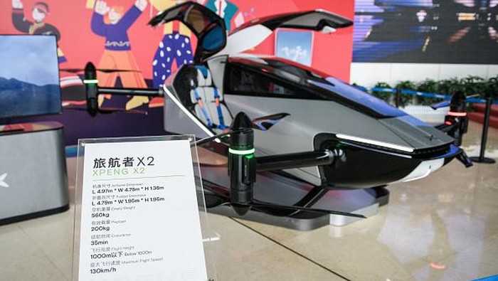 GUANGZHOU, CHINA - MAY 24: A view of a two-seater eVTOL (electric vertical take-off and landing) flying car called the XPeng's X2 in Guangzhou, Guangdong province of China on May 24, 2022. (Photo by Stringer/Anadolu Agency via Getty Images)